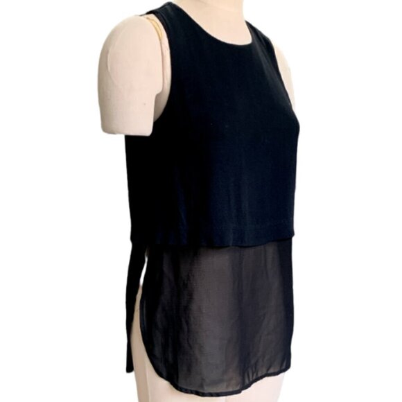 ASTR The Label Sleeveless Tiered Tank Top Semi-Sheer Bottom S Black #36B - Picture 3 of 8